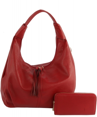 Tassel Zipprer 2-in-1 Shoulder Bag Hobo LMS196-1W BURGUNDY